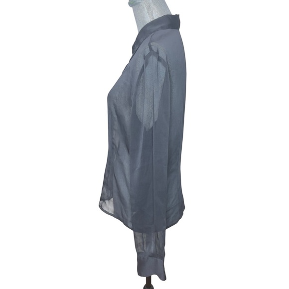 EXPRESS Gray Long Sleeve Fitted Polyester Chiffon Button-Up Shirt Blouse 11 /12 - Picture 3 of 8